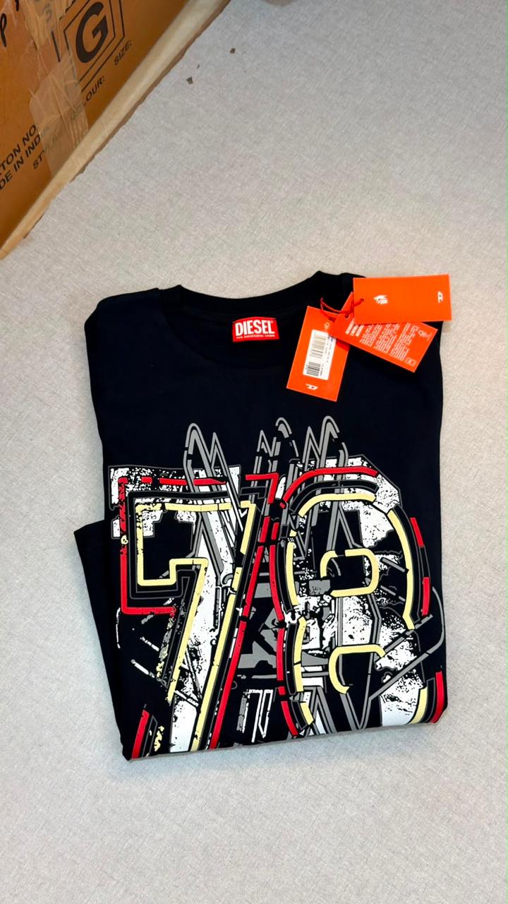Die.sel Black T-shirt with 78 Print